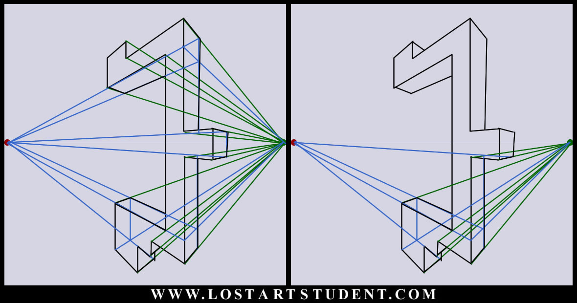 How to draw 2 point perspective forms 
